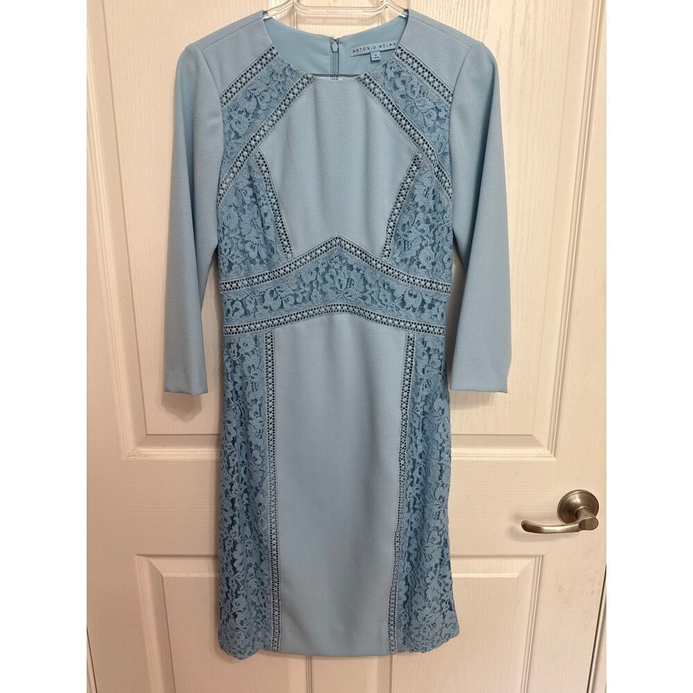 Antonio Melani Powder Blue Dress Size 2 Formal Cocktail Lace Elegant